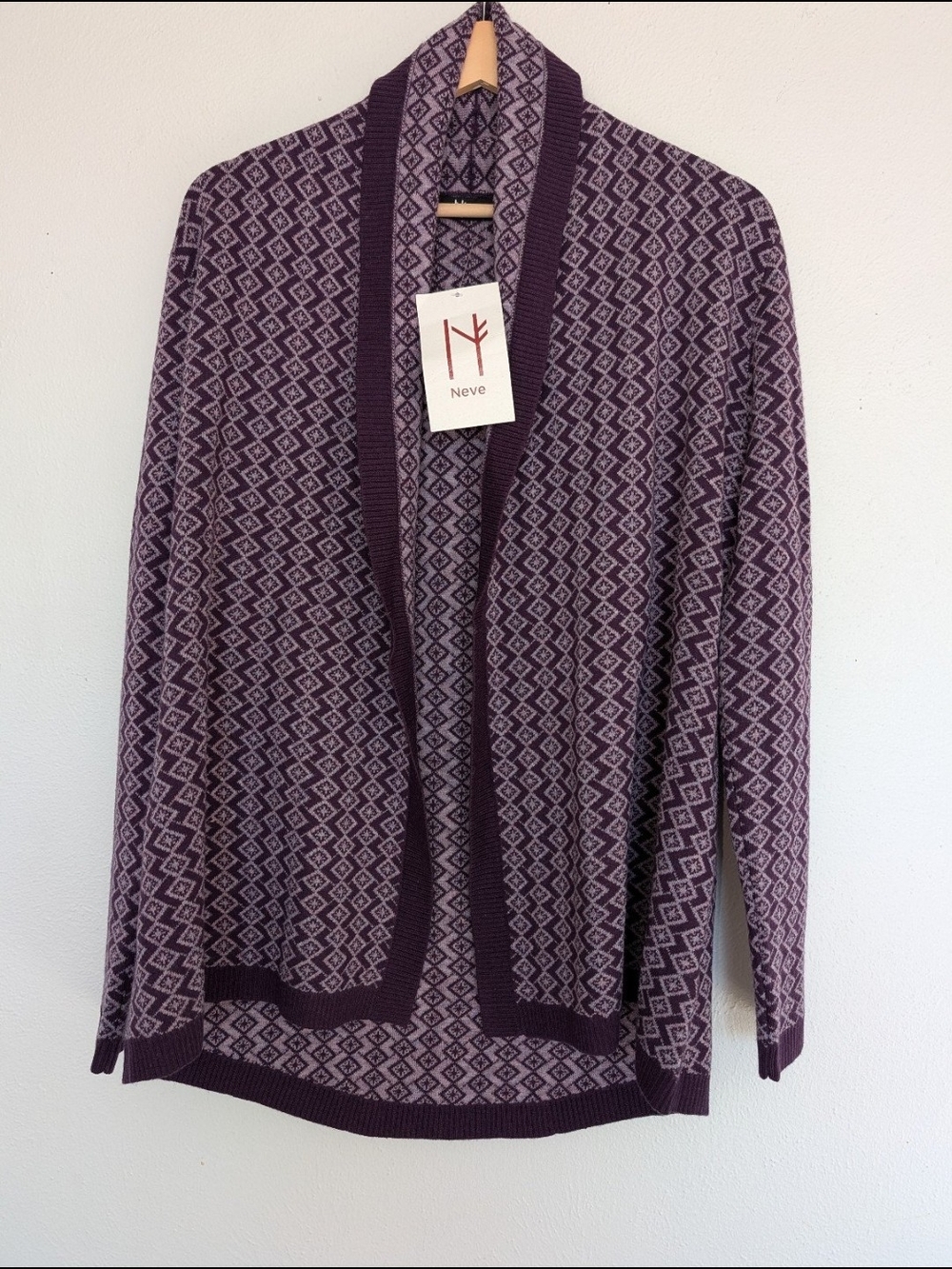 Eve Purple Geometric Open-Front Knit Cardigan